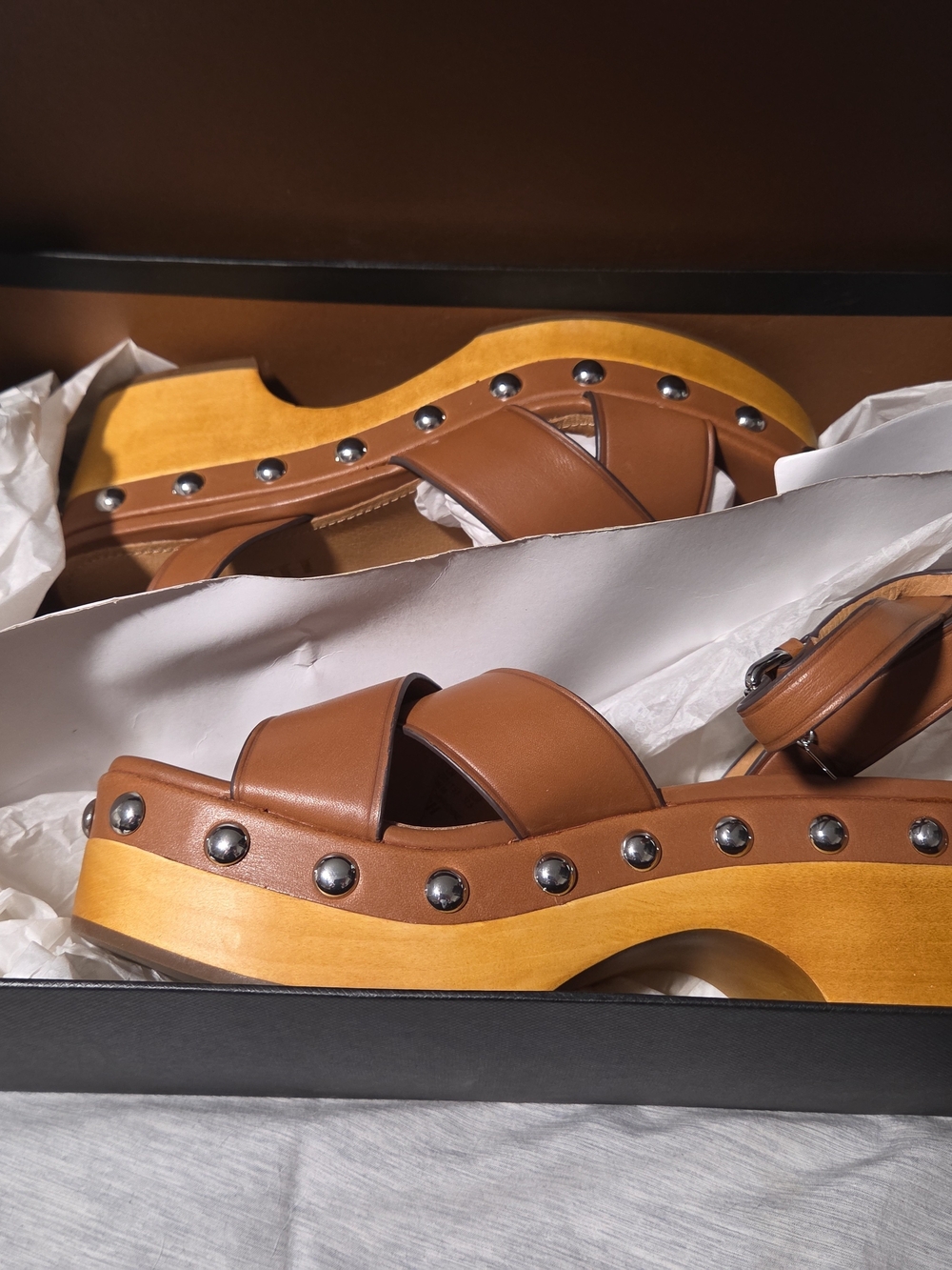 Coach Brown Leather Studded Platform Sandals - Picture 6 of 6